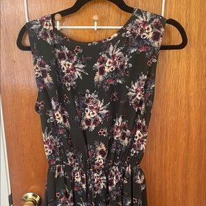 Floral Dark GreenDress with Burgundy Accents